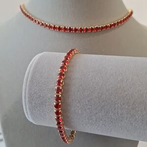 Rubies tennis Necklace And Bracelet Set 4mm